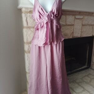 Open Edit Pink Sleeveless Ruffle Jumpsuit Small